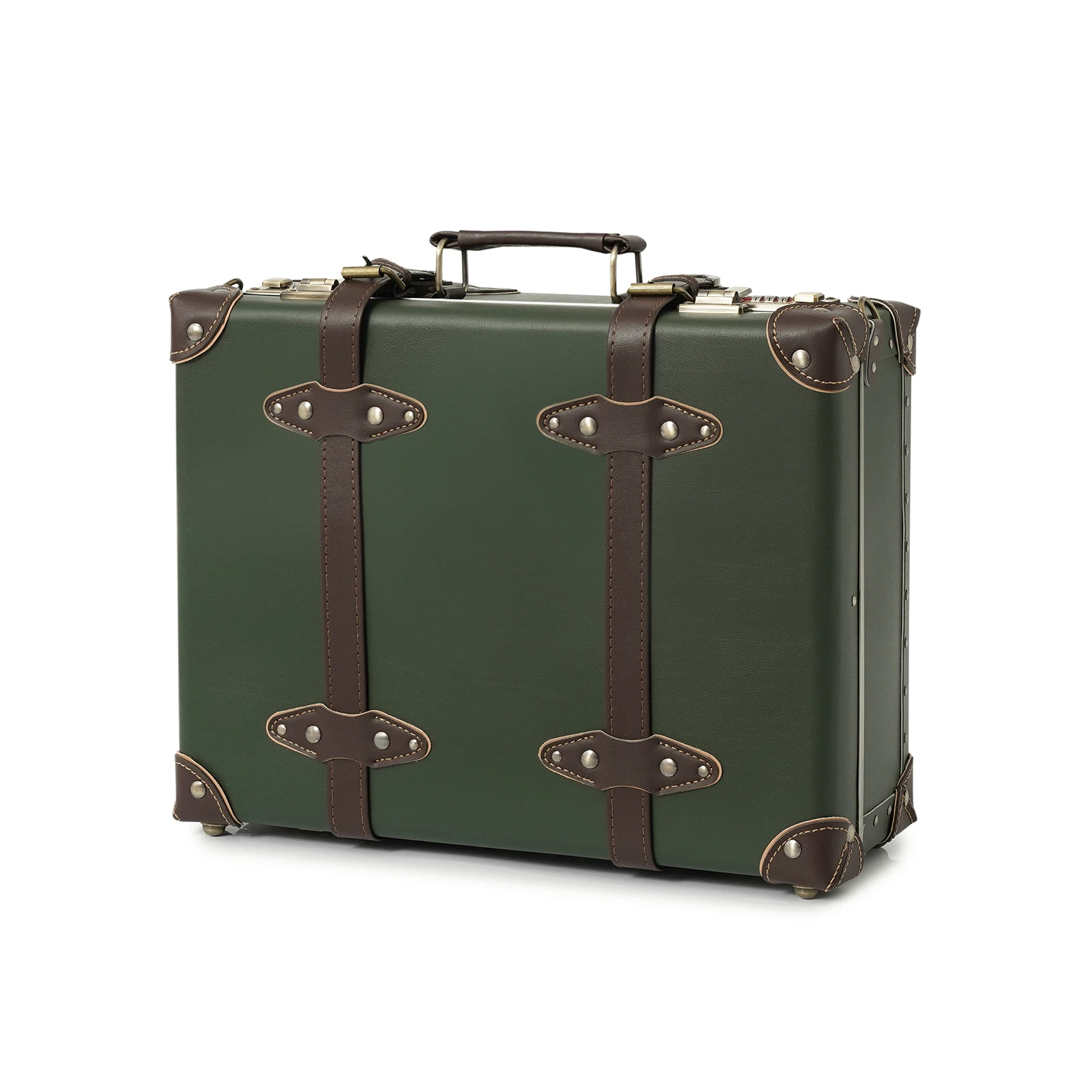 urecity Vintage and Cute Carry-on Overnight Case 16'' Non-wheeled Mini Leather Trunk Suitcase with Shoulder Strap