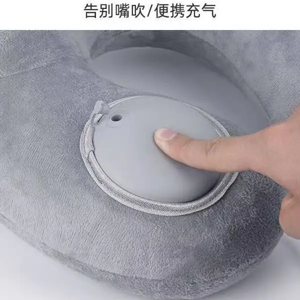 Portable, Removable, Washable, Foldable Crystal Fleece Neck Pillow for Travel, Office Nap, Press Inflate Camel Hump U-Shaped Pil view 4