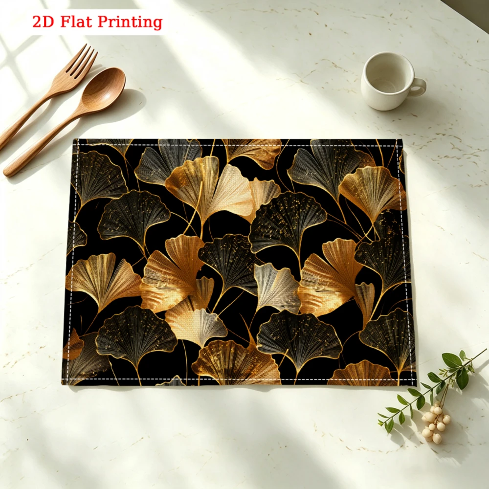Ginkgo Leaf Pattern Kitchen Placemat Golden Ginkgo Leaves Linen Pad Dish Coffee Cup Table Mat 1PC 30x40cm