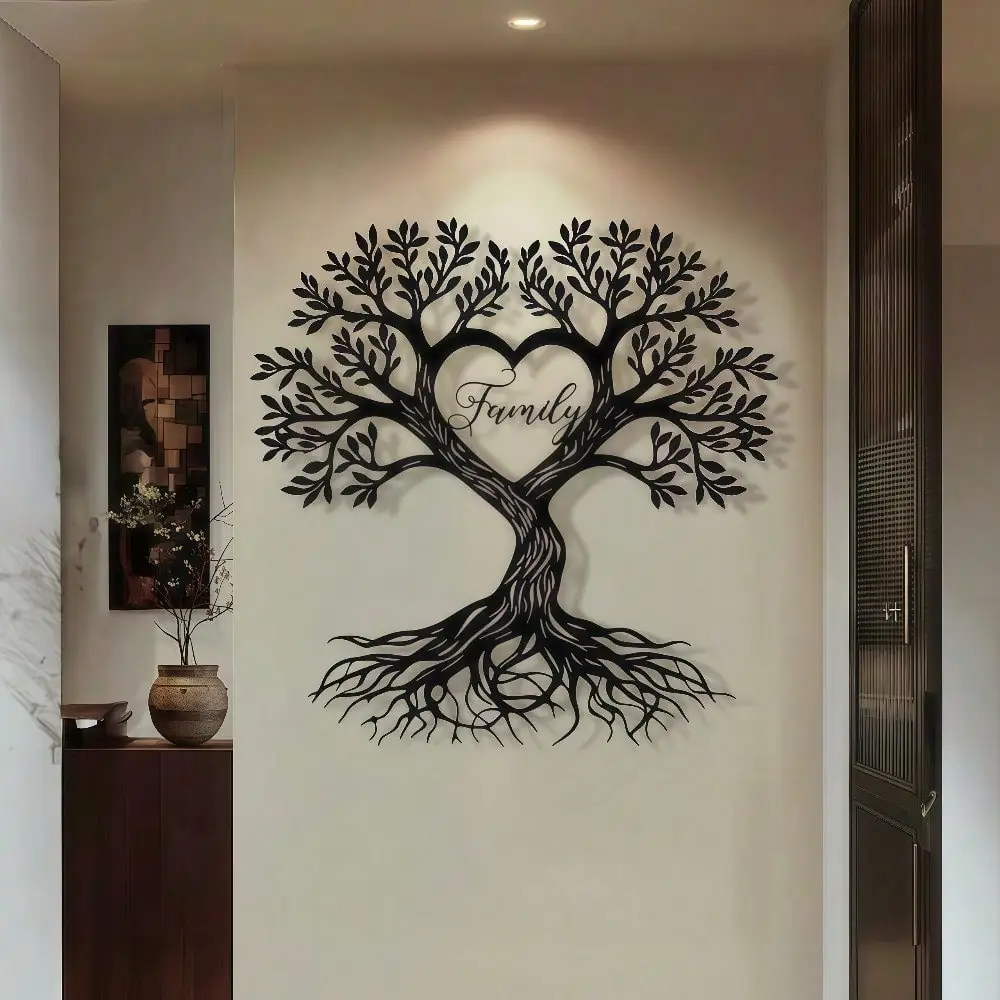 Tree Of Life Heart Metal Wall Art Modern Minimalist Iron Family Love Home Decor Gift