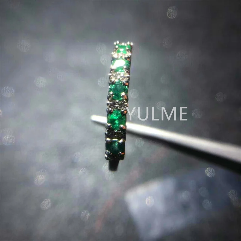 Hot Sale Style Women's Ring 925 Silver Natural Emerald Ring Simple Atmosphere Low-key 3*3mm 4PCS