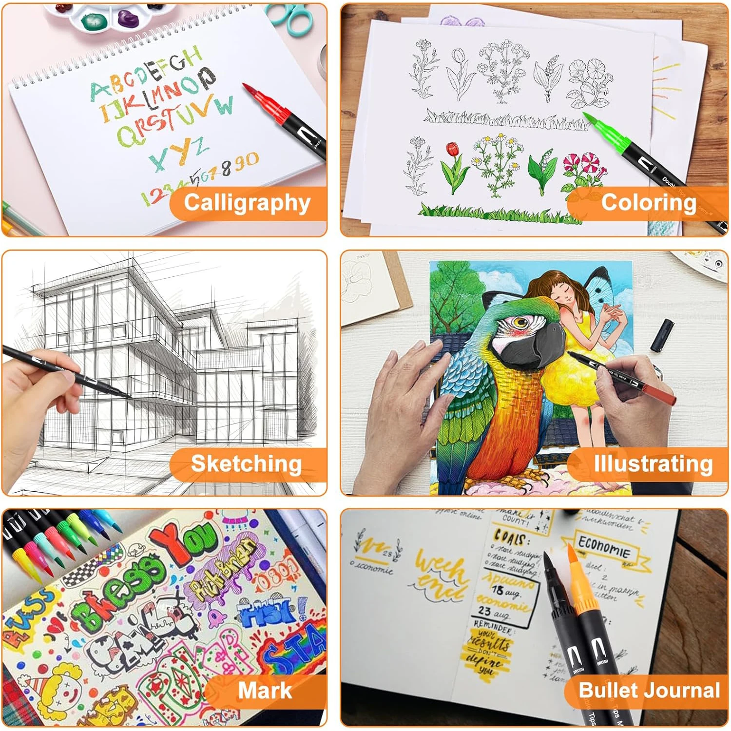 مجموعة ألوان مائية مكونة من 168 لونًا وفرشاة ألوان مائية رفيعة ذات طرف مزدوج للأطفال والكبار كتب تلوين بدون أقلام طلاء للرسم