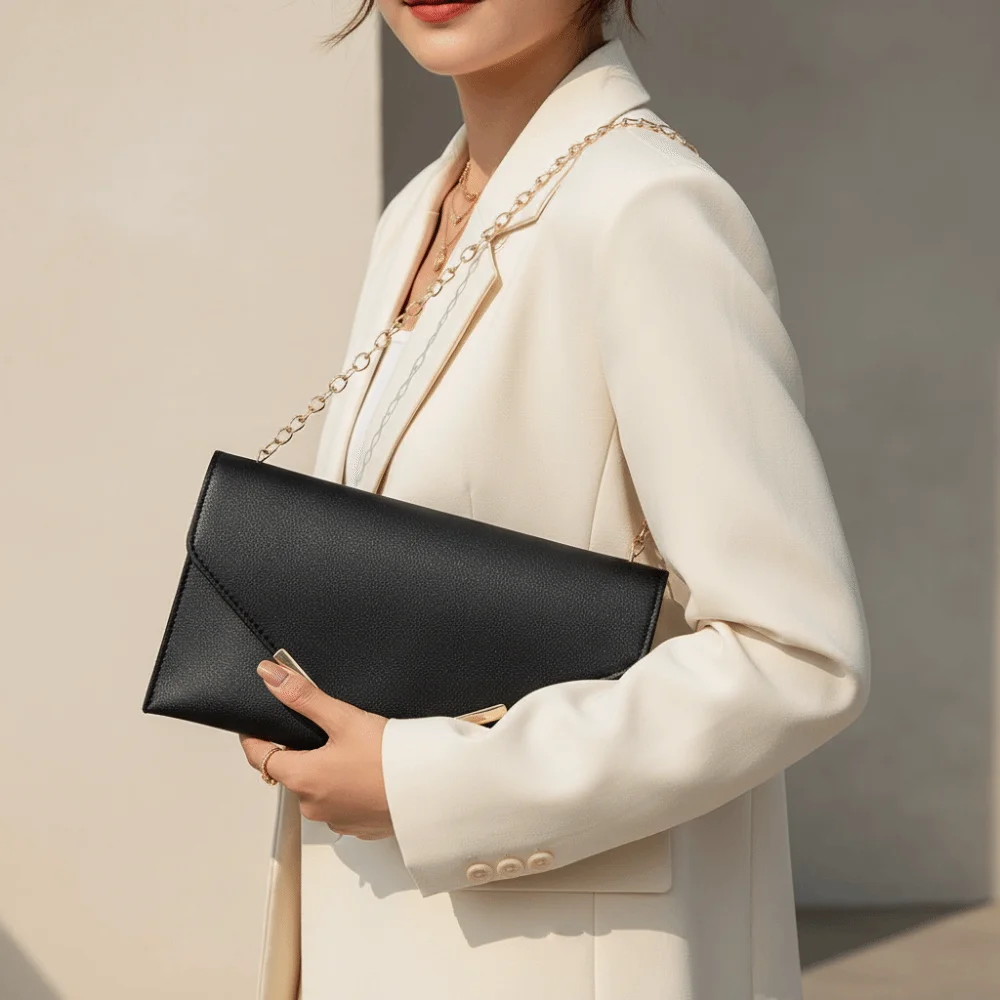 Fashion PU Leather Crossbody Bag Chain Strap Solid Color Shoulder Bag Evening Clutch Bag Party
