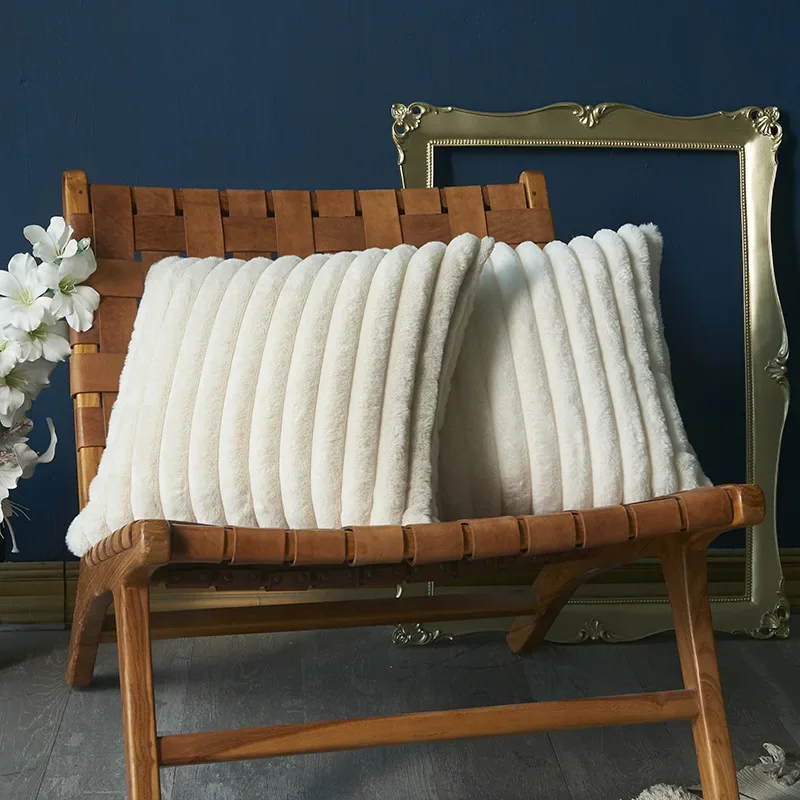 Luxury Double-Sided Plush Pillow Case Wide Edge Soft Cushion Cover Minimalist Wabi-Sabi Throw Pillow Sofa, Bed and Living Room