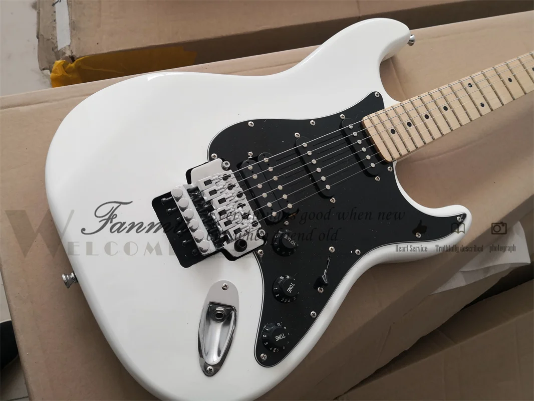 custom 6 string guitar,white guitar,basswood body,tremolo bridge ,SSH pickup black pickguard