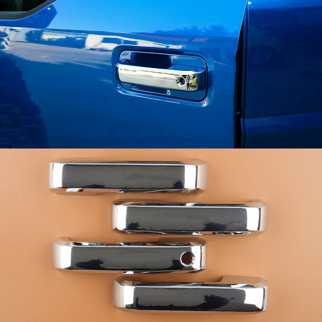 Outside Outer Door Handle Cover Trim Frame Cap Shell 1 Hole Mirror Chrome Silver Fit for Ford F150 F-150 2015 2016 2017-2020 ABS