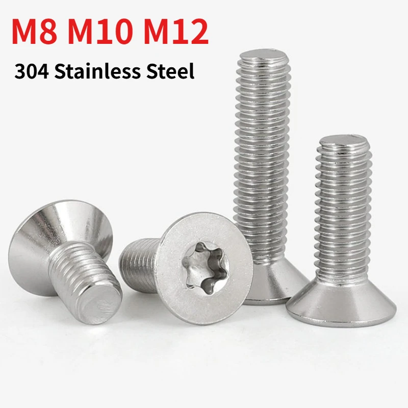 1pcs Length: 10–100 mm M8 M10 M12 304 Stainless Steel Countersunk Torx Head Screws DIN965, Flat Head Star Drive Machine Screw