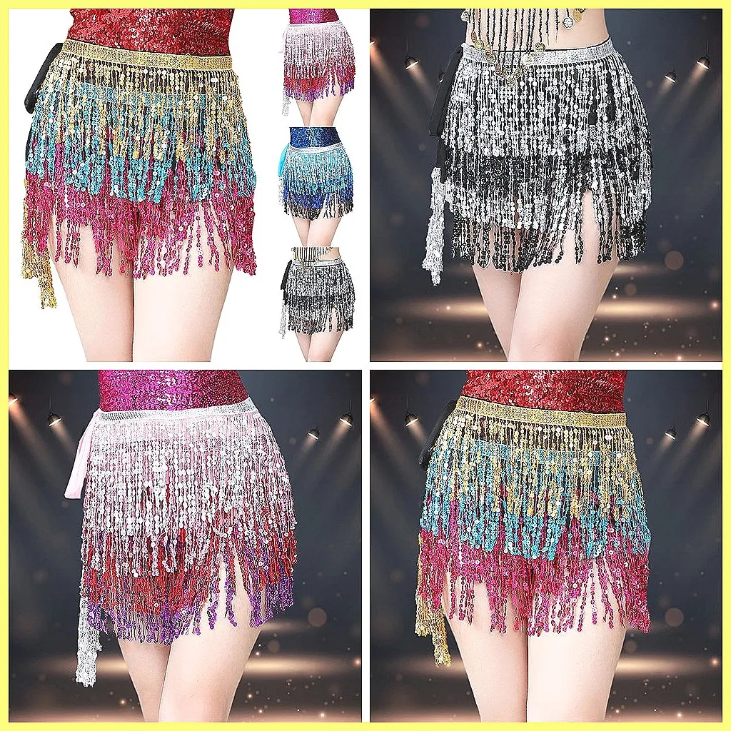 Sparkly Sequin Fringe Skirt for Women, Elastic Waist Midi Party Skirt for Stage Nightclub (Character Count: 74)