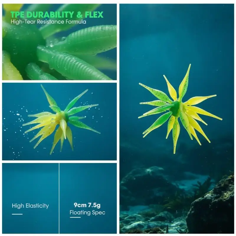 Dual-color Soft Multi-tentacle Fishing Lure Realistic Sea Urchin Bait Portable for Travel Fishing Hiking Outdoor Activities