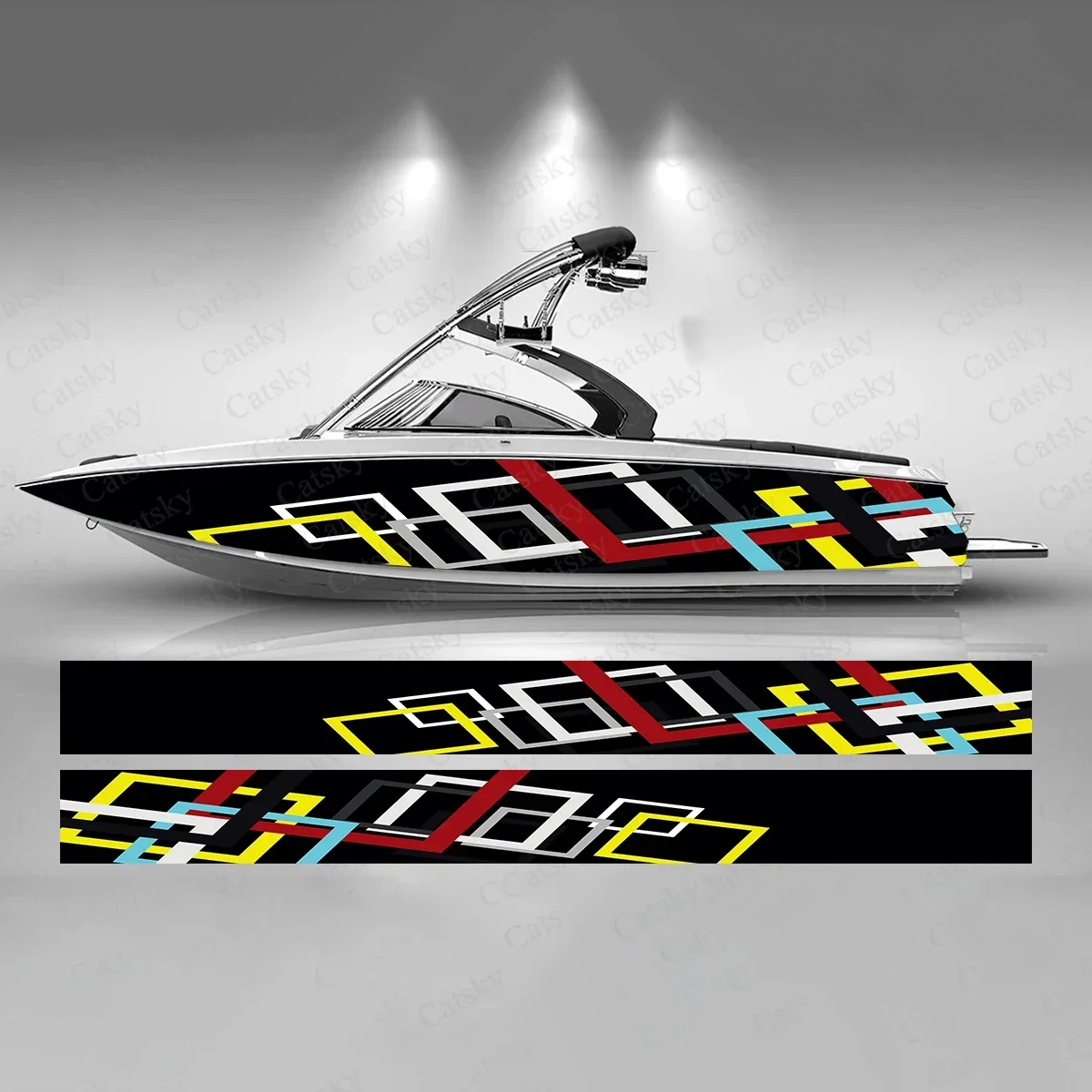 Red Blue Black Design Boat Sticker Fashion Custom Fish Boat-Sticker Vinyl Waterproof Boat Wrap Graphic Boat Wrap Decal