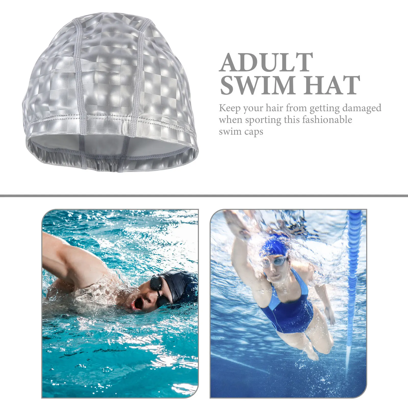 

Universal Adult Waterproof Swim Hat Elastic PU Swimming Cap Protective Hat for Indoor Outdoor Swimming Caps