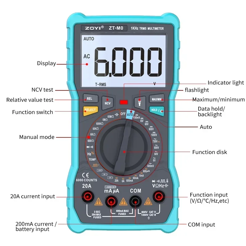 ZOYI ZT-M0 High-Precision Digital Intelligent Multimeter Multifunctional Resistance Square Wave Frequency Temperature Tester