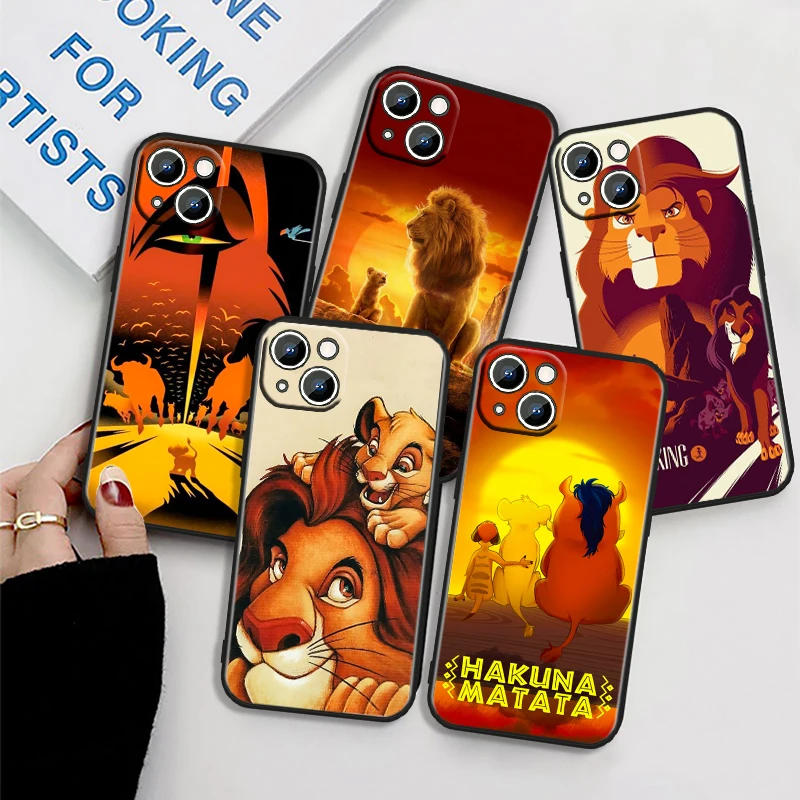 Disney Lion King Simba For iPhone 15 14 13 12 11 XS XR X 8 7 SE Pro Max Plus Mini Black TPU Phone Case