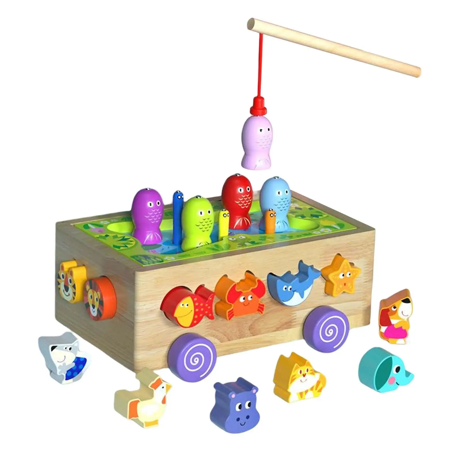 Jogo de classificação de formas brinquedo montessori brinquedo de madeira brinquedo de desenvolvimento carrinho de pomar jogo de pesca para presentes idades 3 + crianças menino menina crianças