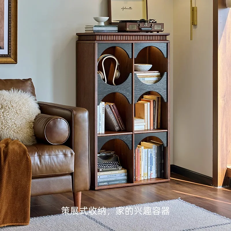 Huanmeng three-layer cabinet French retro two-color solid wood displaycabinet entrancecabinet living room bookcase TV side cab