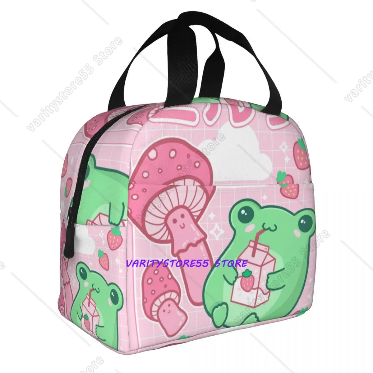 Custom Pink Fungi And Bubble Milk Froggy Lunch Bag Women Cooler Warm Insulated Lunch Box for Student School