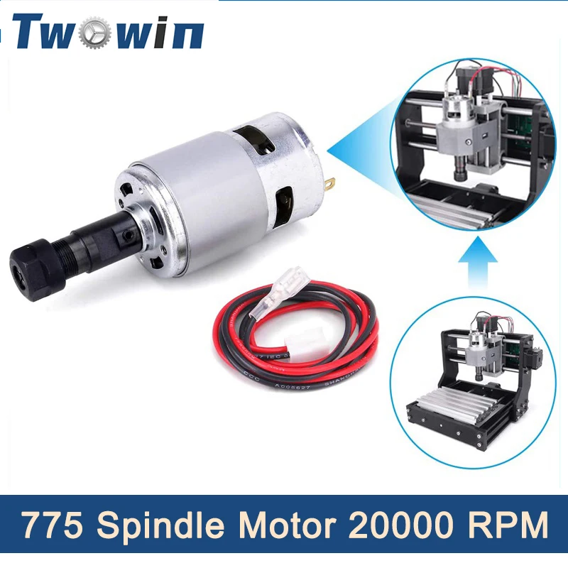 

775 DC Motor 12V-24V Spindle Motor 20000 RPM Mini Electric Motor Double Ball Bearing Large Torque High Power for DIY Parts 3018