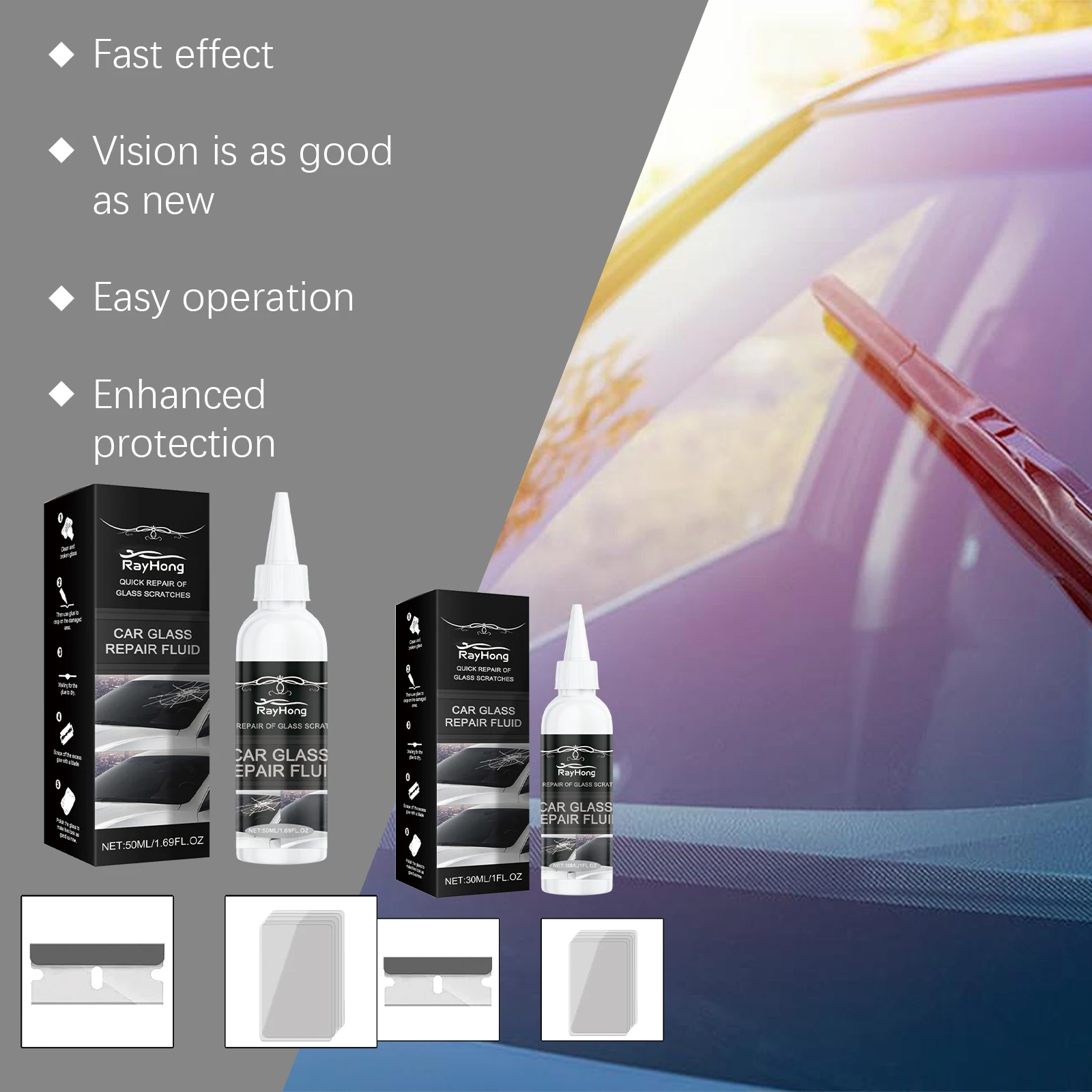 Car Windshield Repair Kit DIY Glue Quick Fix Car Glass Crack Repair Agent Chips Cracks Combined Repair for All Types of Glass
