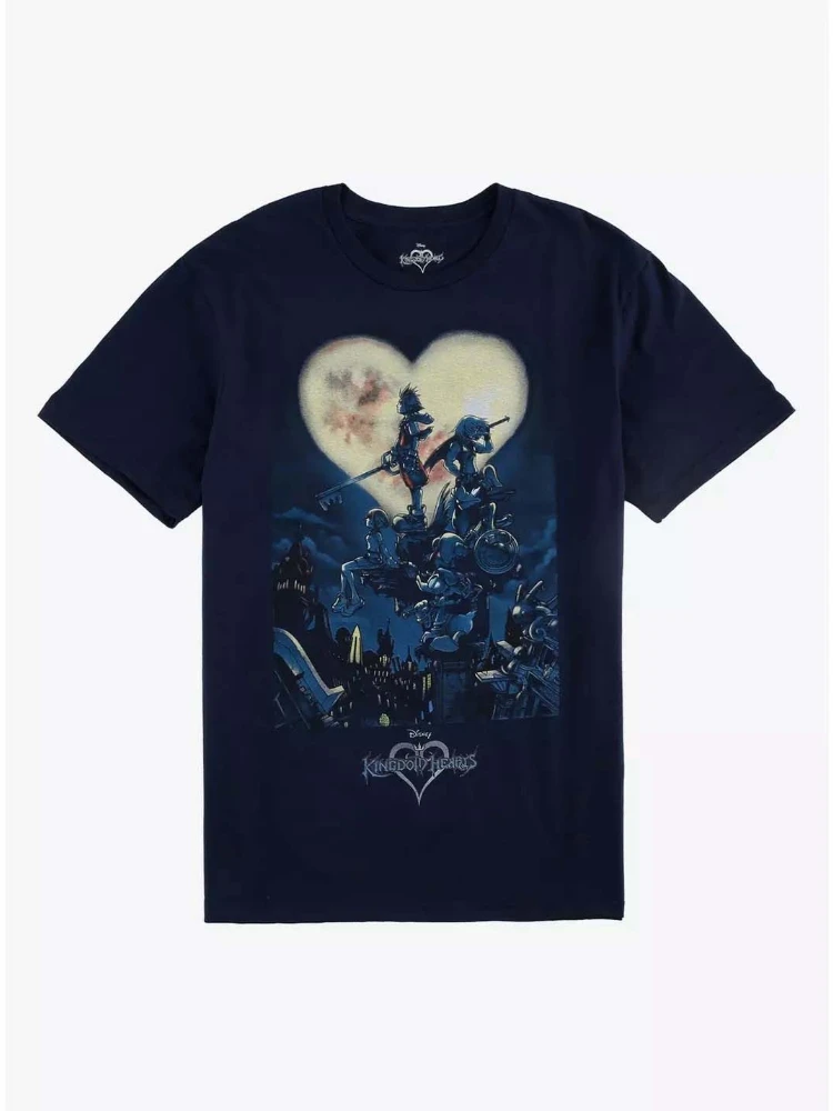 Disney 2026 moda nueva Disney Kingdom Hearts Group Luna cartel estampado camiseta de mujer fácil moda de talla grande manga corta
