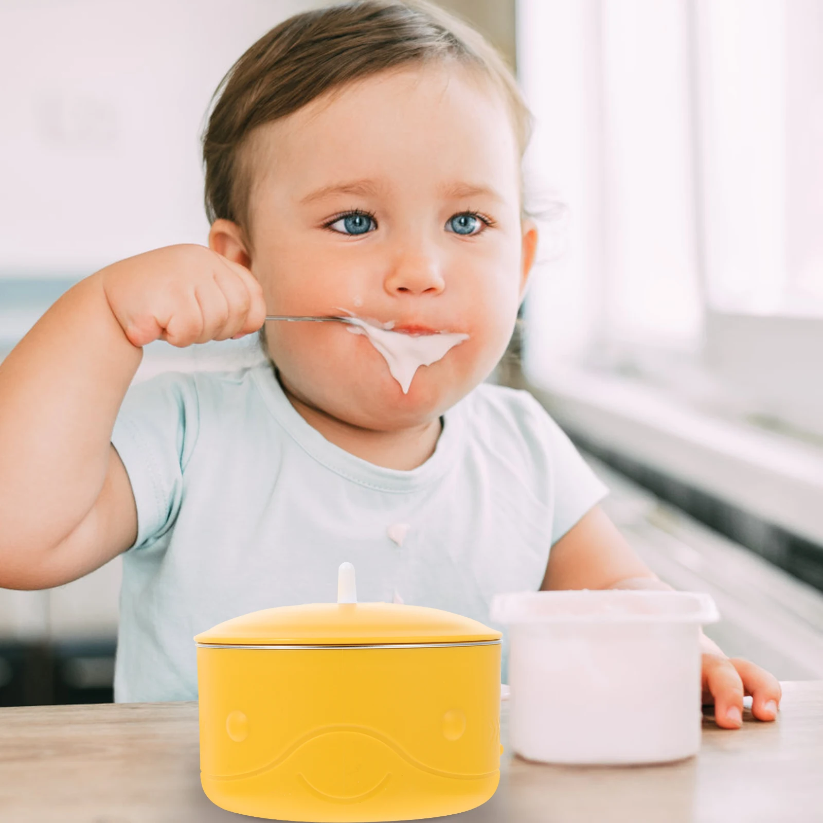 

Insulated Baby Food Bowl Complementary Suction Cup Bowl Stainless Steel Plastic Temperature Control Lightweight Portable