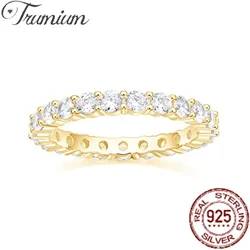 Trumium-Anillo de plata 925 para mujer, sortija de boda redonda de circonia cúbica, diamante, eternidad completa, sortija de compromiso apilable, joyería de 3mm