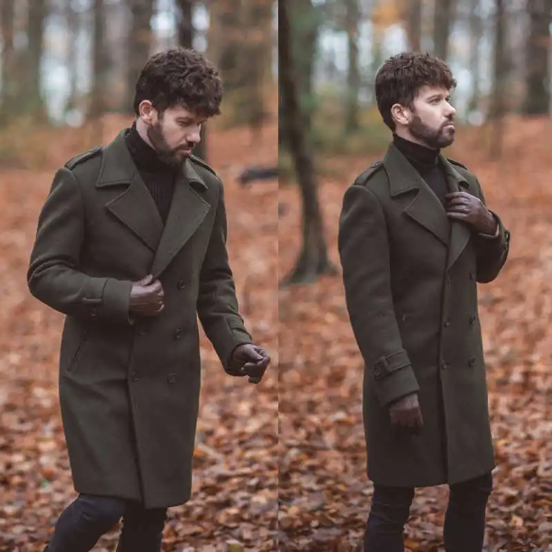 

Casual Autumn Winter Men's Overcoat Double Breasted Notched Lapel Jacket One Piece Customized Outdoor Wear