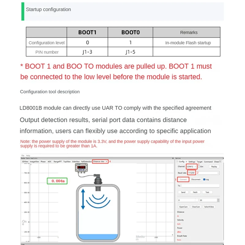 LD8001B Test Kit 79G Millimetre Wave Level Detection Sensor Non-Contact Radar Module High Precision Level Measurement