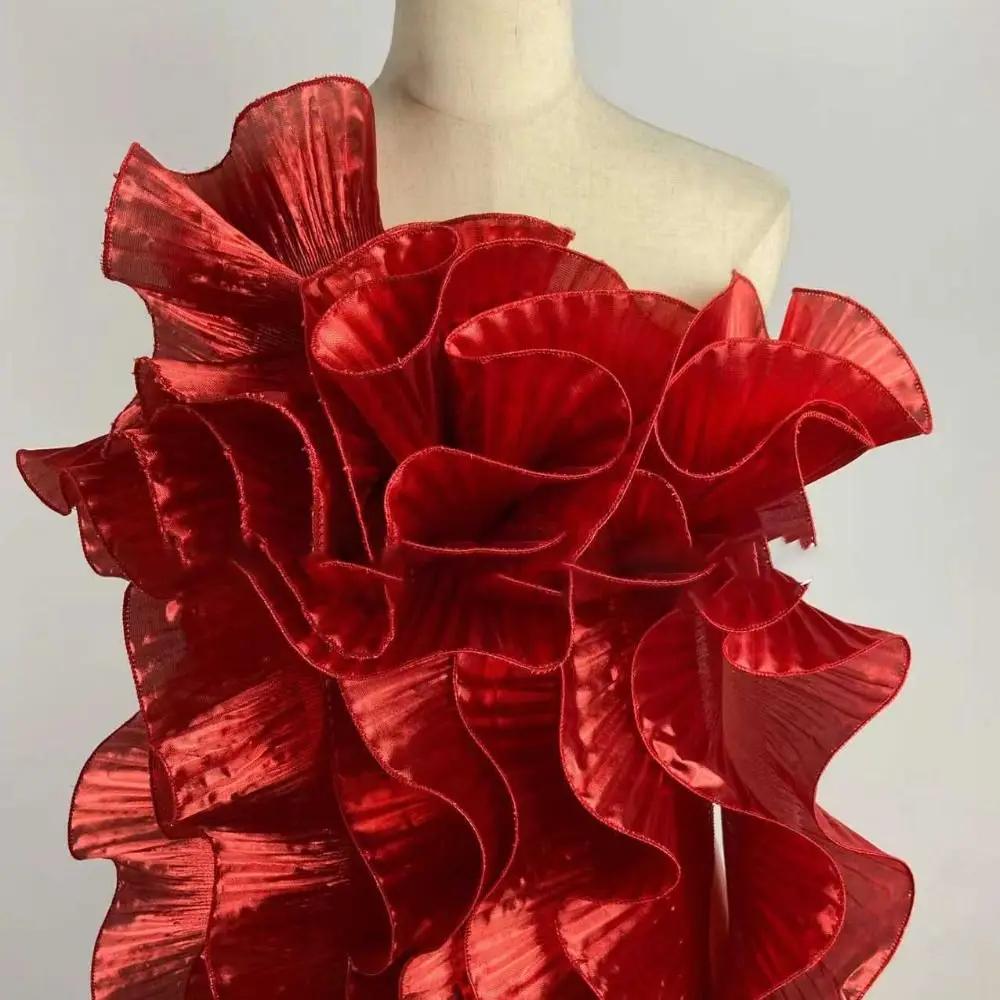 METALLIC Lustrous Big WAVE ลูกไม้ผ้า 1 หลา 15 ซม.กว้างจีบตาข่าย Organza DIY จัดแต่งทรงผมเย็บแฟชั่นจีบ Ruffle ลูกไม้ผ้า