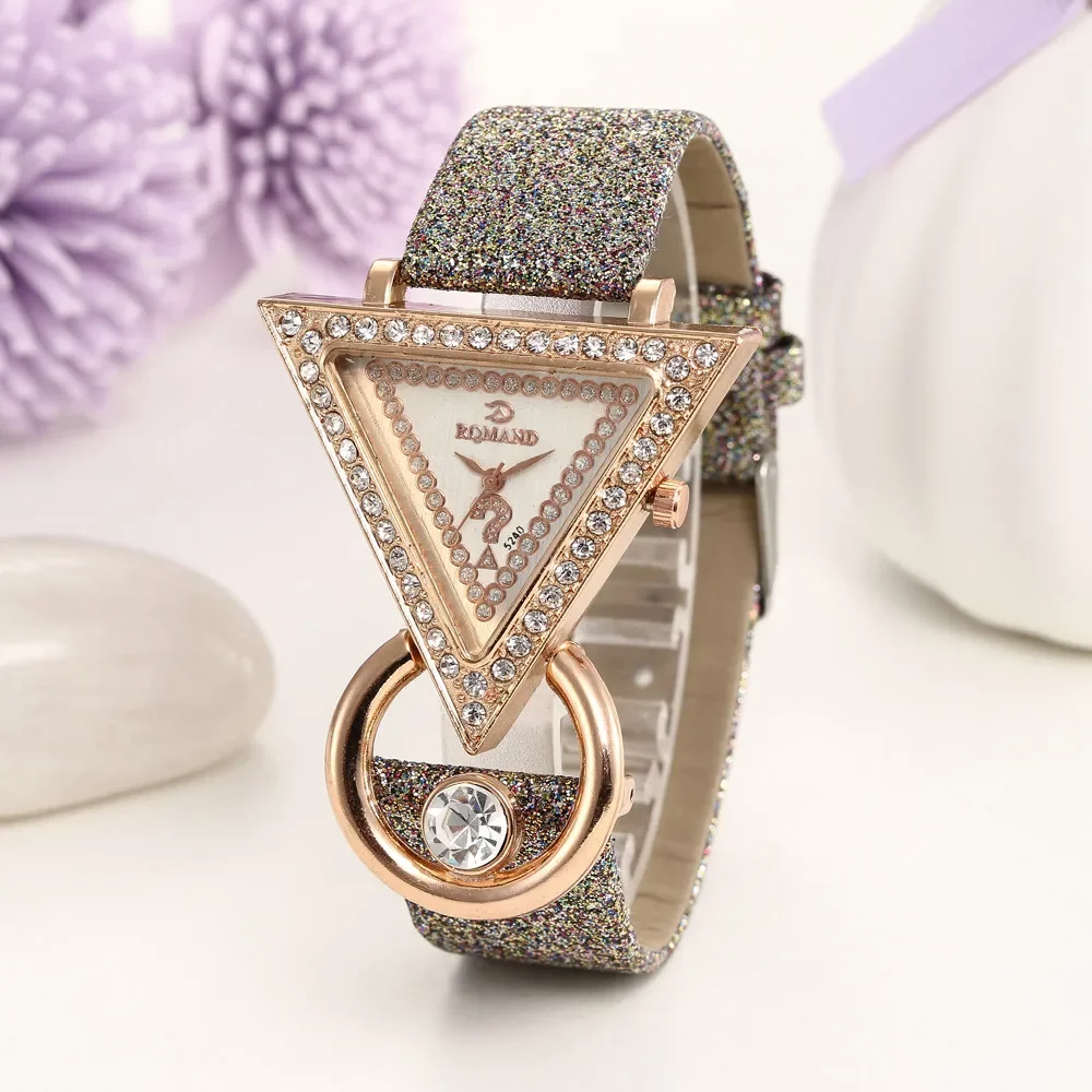 2024 Women Watches Creative Luxury Triangle Rhinestone Dial Frosted Strap Ladies WristWatch Fashion Quartz Watch Relojes Mujer