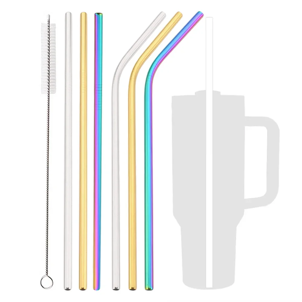Coloful Reusable Drinking Straw Metal Straws 7Pcs Stainless Steel Straws Set with Brush Bar Cocktail Straw for Glasses Drinkware