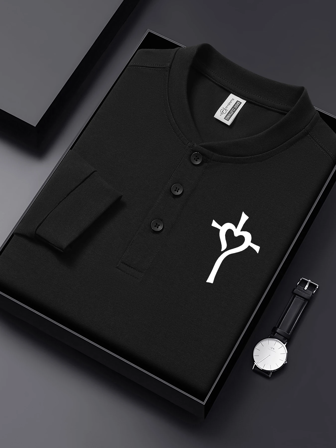 

Heart Cross Simple Print Basic Shirts Mens Autumn Henry Neck Henley T-Shirt Cotton All-Match Long Sleeve Sports Clothing