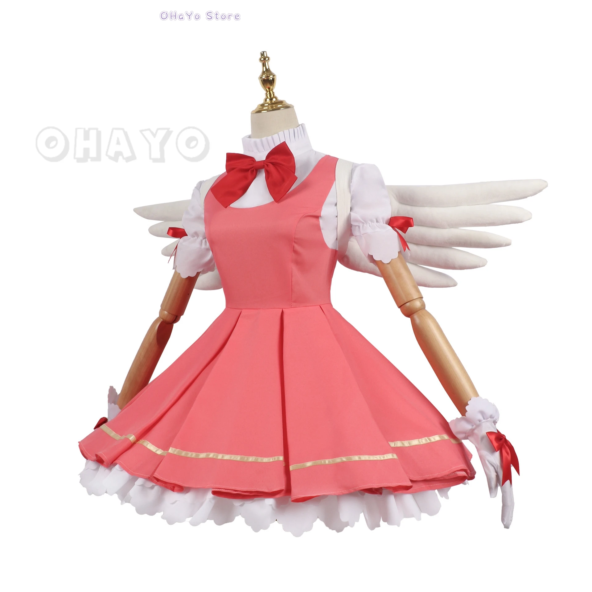 Cardcaptor Sakura Card Captor Cosplay Kinomoto Sakura Cosplay Costume Wig Cane Pink Lolita Dress Halloween Fancy Cos Party Suit