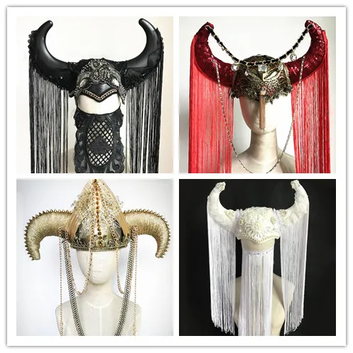 

Punk cowhorn tassels exaggerated headdress DJ show Halloween armor hat pirate cowhorn hat devil shape