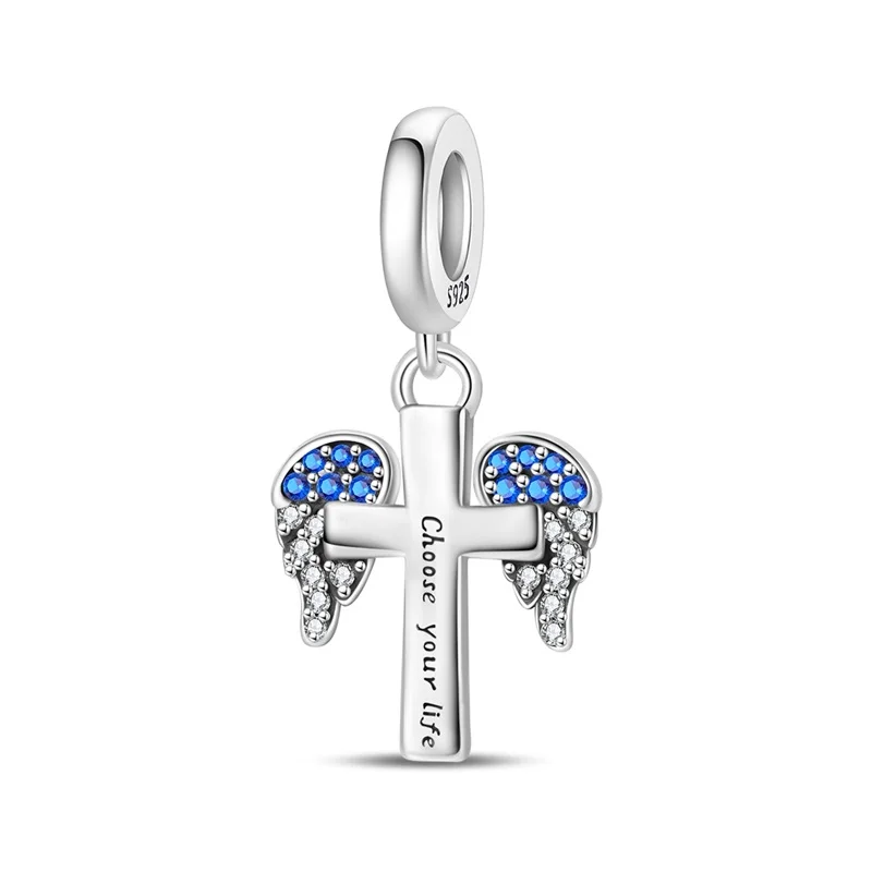 

New 925 Sterling Silver Angel's Cross Charms Pendant For Women Fit Original Bracelet DIY Birthday Party Jewelry Gifts