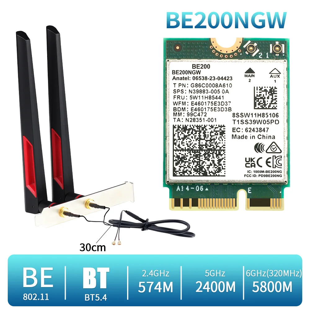 Imagem -02 - Placa de Rede Adaptador sem Fio Wifi para Be200 Bluetooth 5.4 Be200ngw 802.11be 2.4 6ghz Windows 10 11 pc Laptop