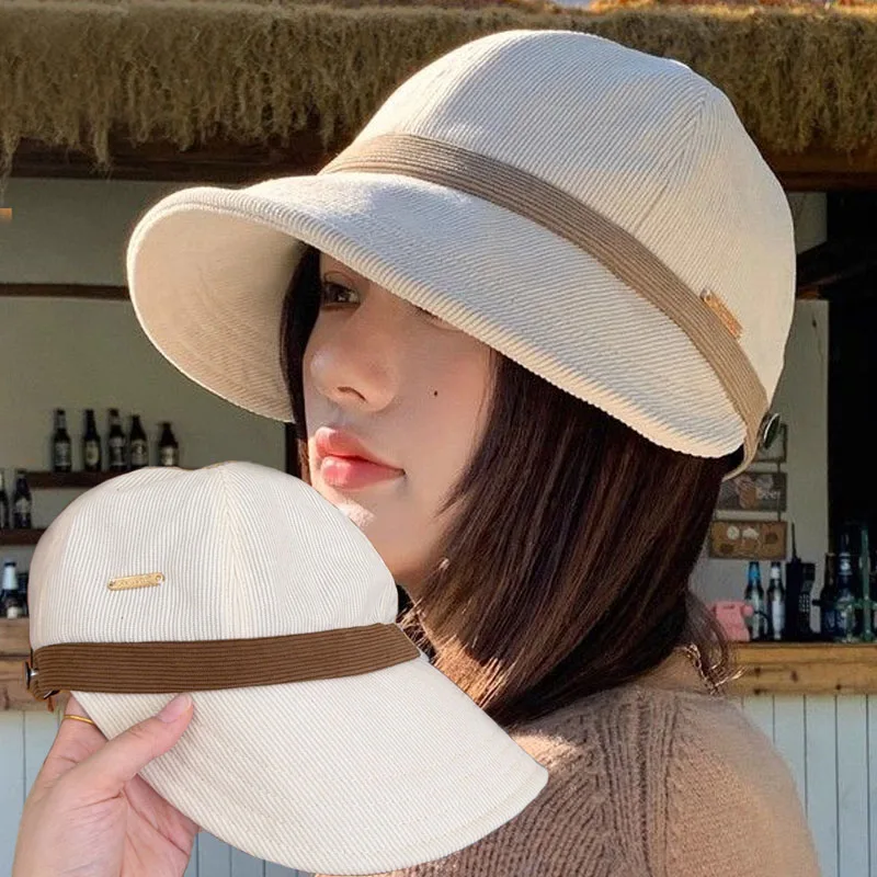 

Foldable Autumn Winter Brown Duckbill Caps Vintage Corduroy Fisherman Hats for Women Adjustable Fashion Thick Sunshade Visors