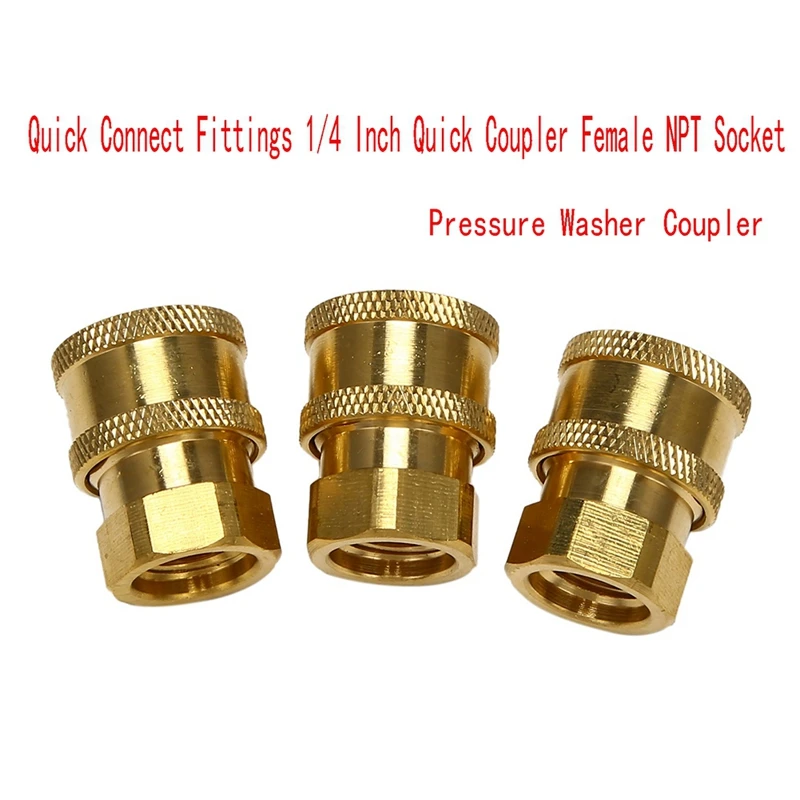 3 Pcs Pressure Washer Coupler, Quick Connect Fittings 1/4 Inch Quick Coupler Female NPT Socket Easy Install