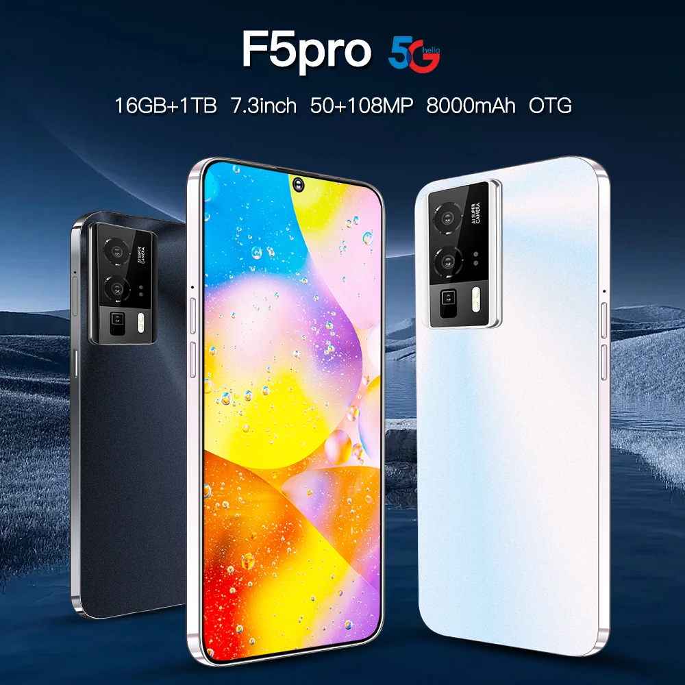 Original F5 Pro Smartphone 7.3inch Global Version 16G+1TB Snapdragon8 gen2 Android13 50+108MP 4G/5G Cellphone Mobile Phone NFC