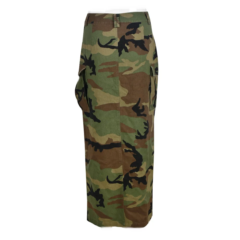 BKLD Summer 2024 New Womens Clothing Cargo Skirt Pocket Button Split Hight Waist Fashion Printed Camo Skirt Y2K Streetwear