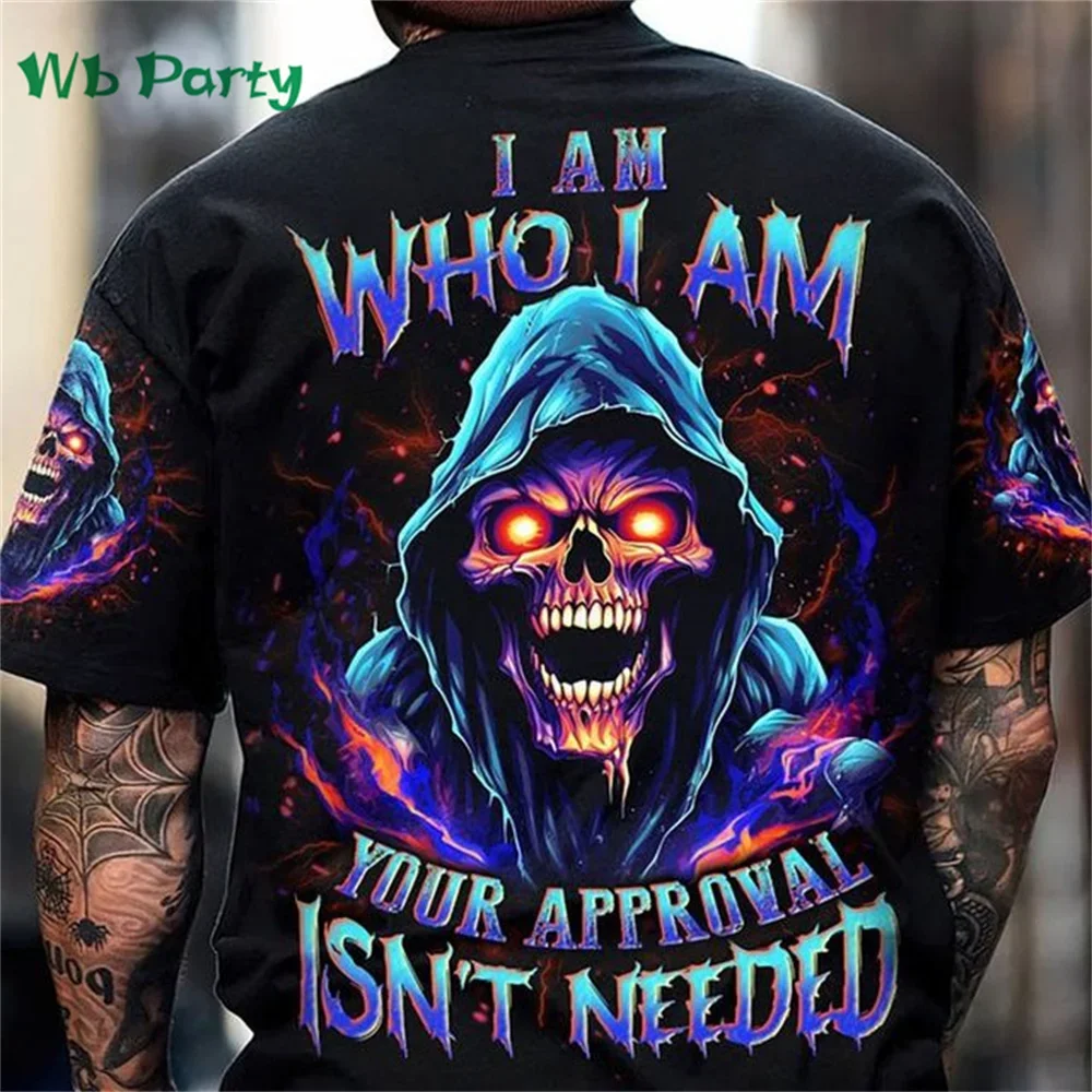 Skull Print on Back Men's Clothes T-shirt Man Short Sleeve Tee Oversize T-shirt Trendy Skull Print Clothes Men Graphic T shirts