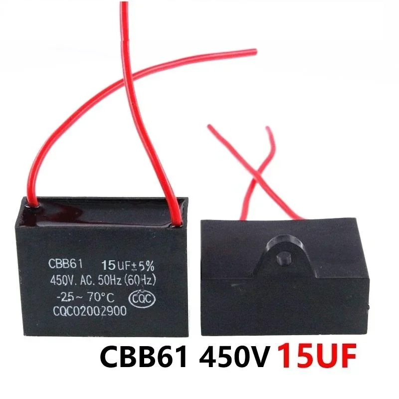 CBB61 450VAC 15UF Fan Starting Capacitor Lead Length 10cm With Line