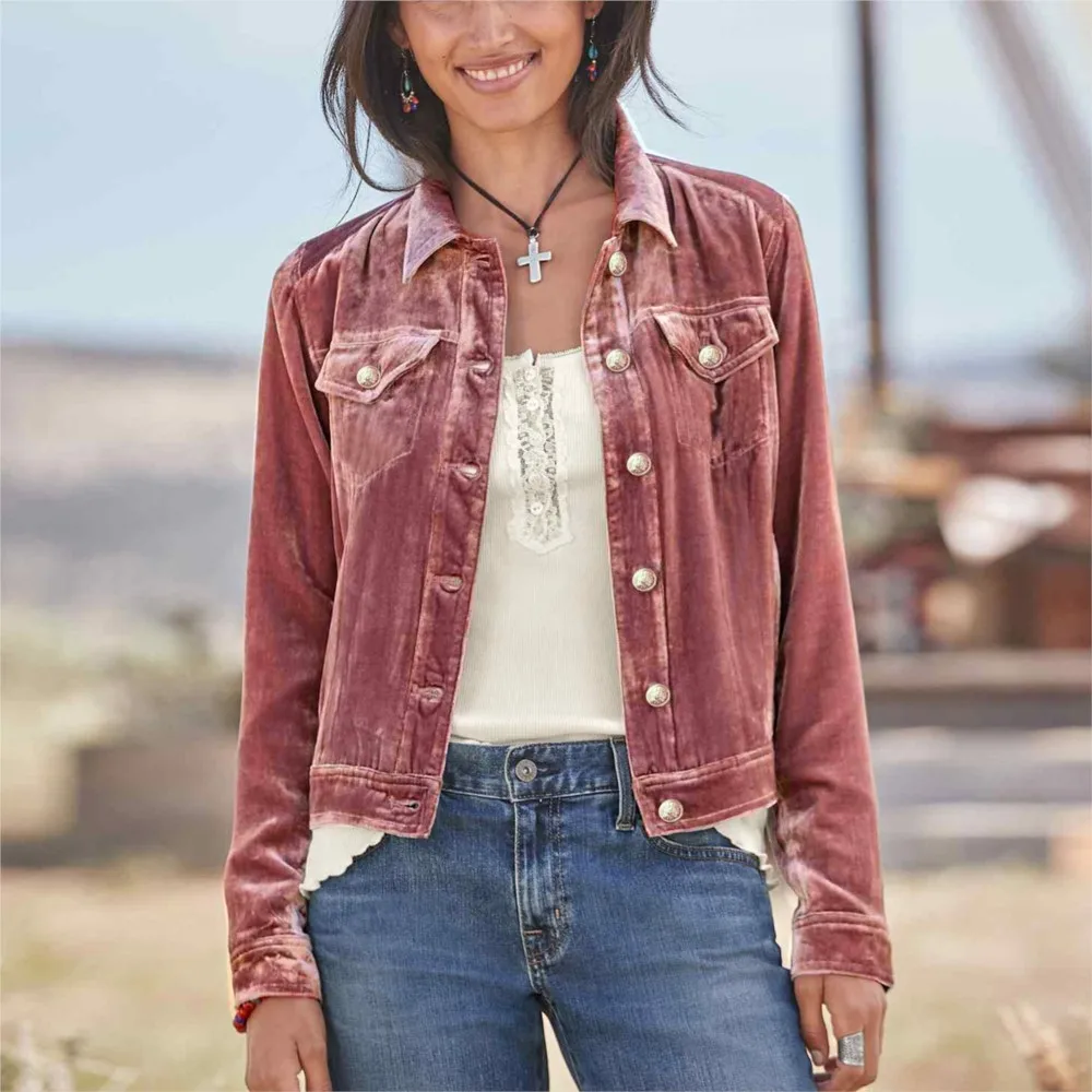 

Модные золотые бархатные женские куртки с длинными рукавами, осень-зима, повседневная однобортная рубашка с карманами, топы, женское рабочее пальто 2026