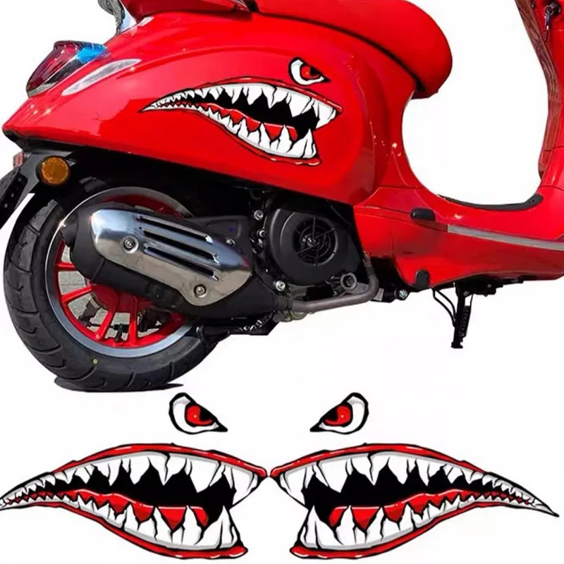 Teeth Shark Reflective 3D Stickers Large Size Motorcycle Scooter Decoration Car Body Waterproof Decal For Piaggio Sprint GTV GTS