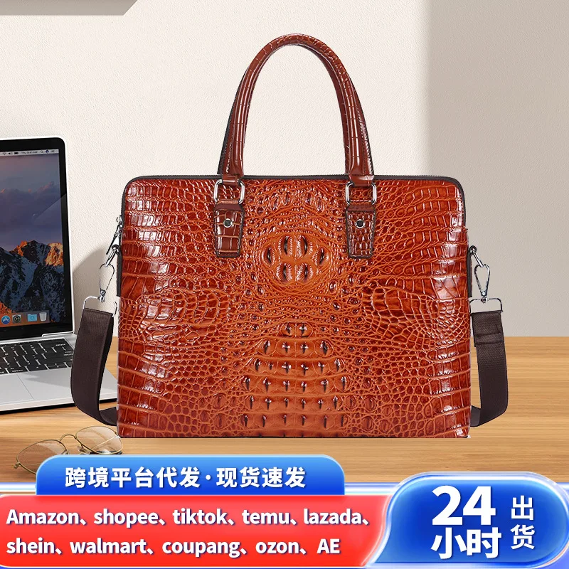 

Классический портфель из коровьей кожи с крокодиловым узором, мужская деловая офисная сумка, большая вместительная компьютерная роскошная мужская сумка-мессенджер