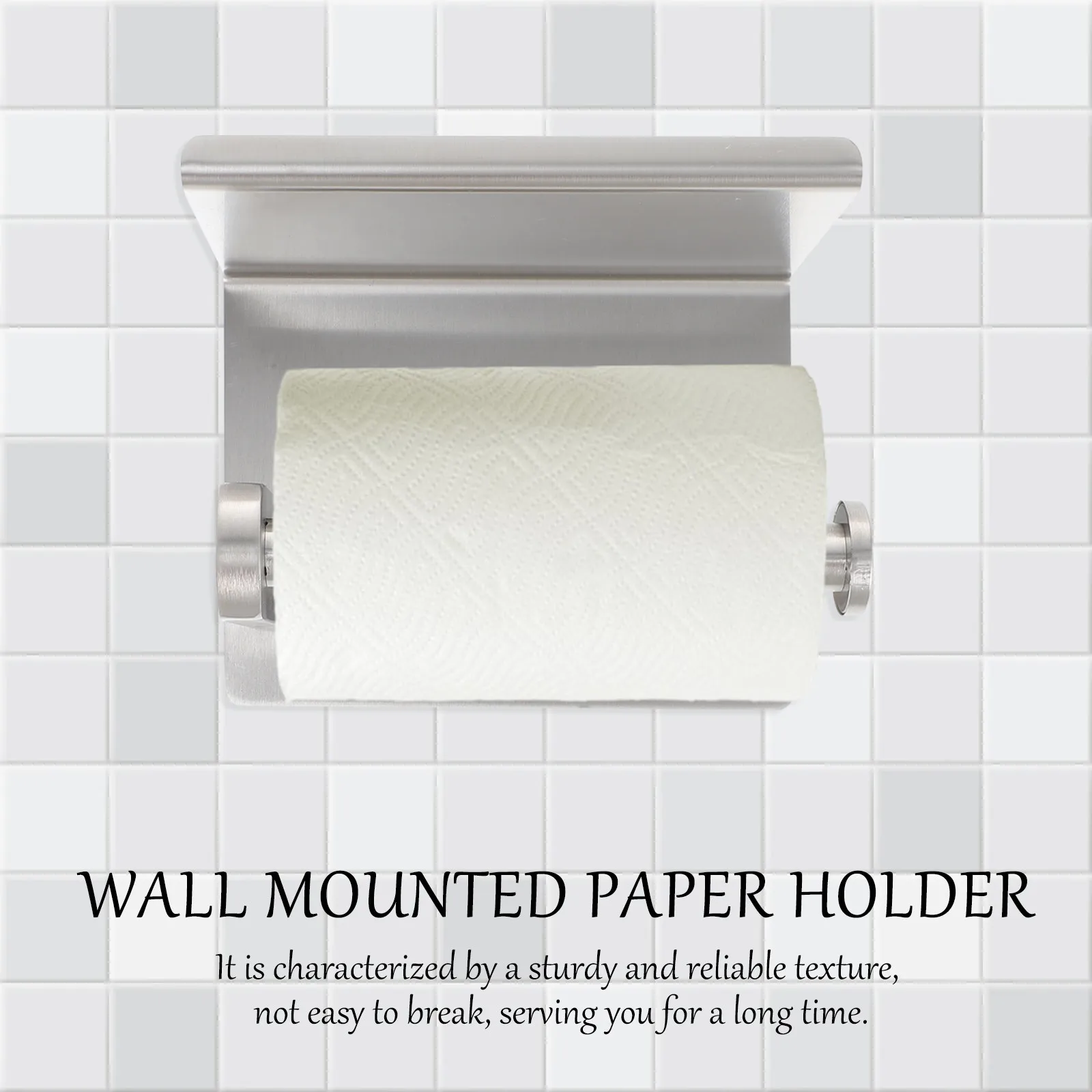 

Stainless Steel Toilet Paper Holder Wall Mounted Thickened Roll Rod Moisture Resistant Storage Shelf Punch Free Tissue Roll