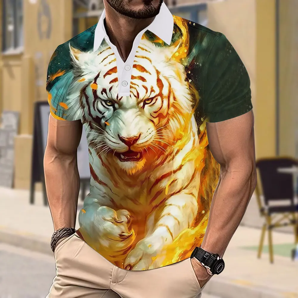 Nueva camiseta de manga corta con estampado de tigre feroz para hombre, camiseta holgada de verano Y2k para hombre, camisetas Retro holgadas de talla grande