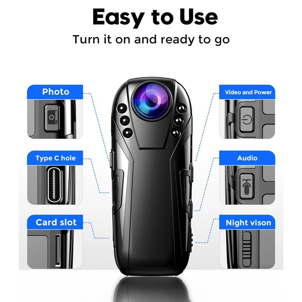 Mini Dash Cam Police Video Surveillance Recording HD 1080P Wearable Body Camera Infrared Night Vision 125° Wide Angle Camcorder