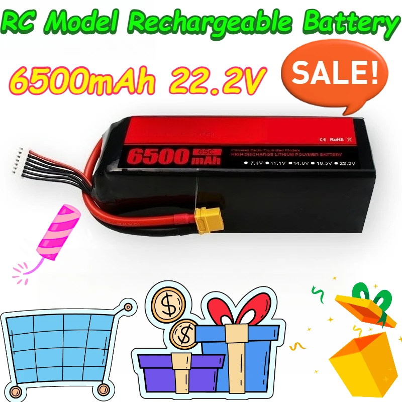 

Rechargeable Batteries For BT LIPO Battery 6500mAh 6S 22.2V 65C RC Model Rechargeable Battery