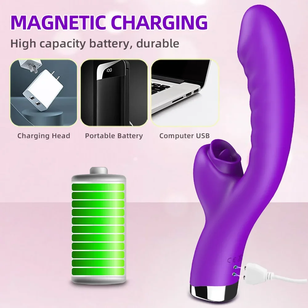 Vibrator Voor Vrouwen 2 In 1 Likken Machine Clitoris Stimulator G-Spot Krachtige Vibro Dildo Wand Vrouwelijke Clit Sucker volwassen Speeltjes