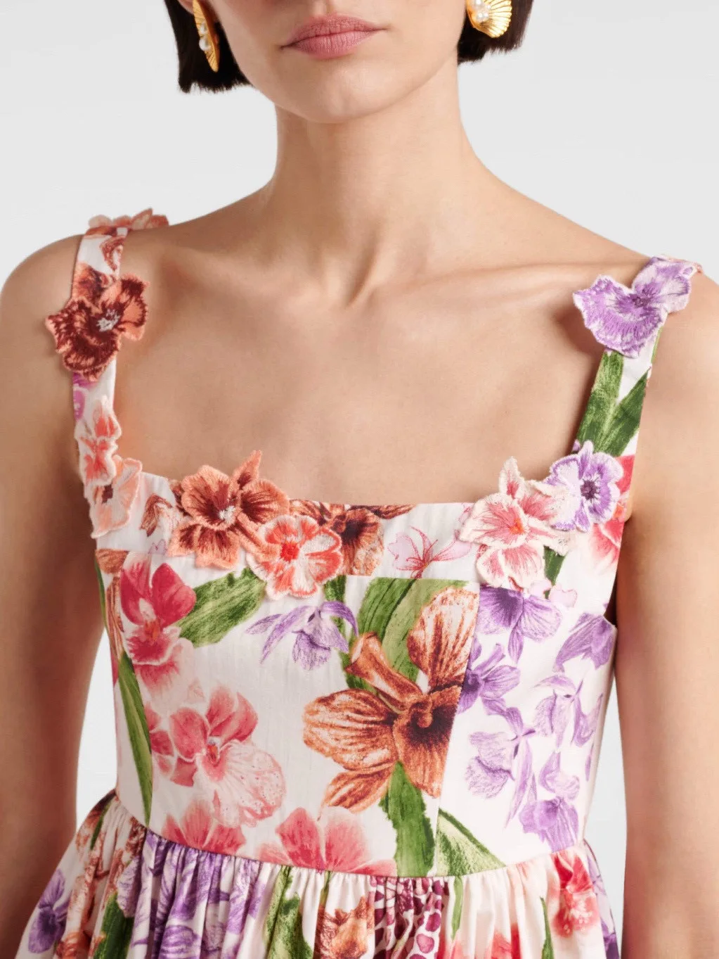 Gonna Estiva a Vita Alta Stile Casual con Stampa Ricamata in Cotone per Donna Vacanza Tempo Libero